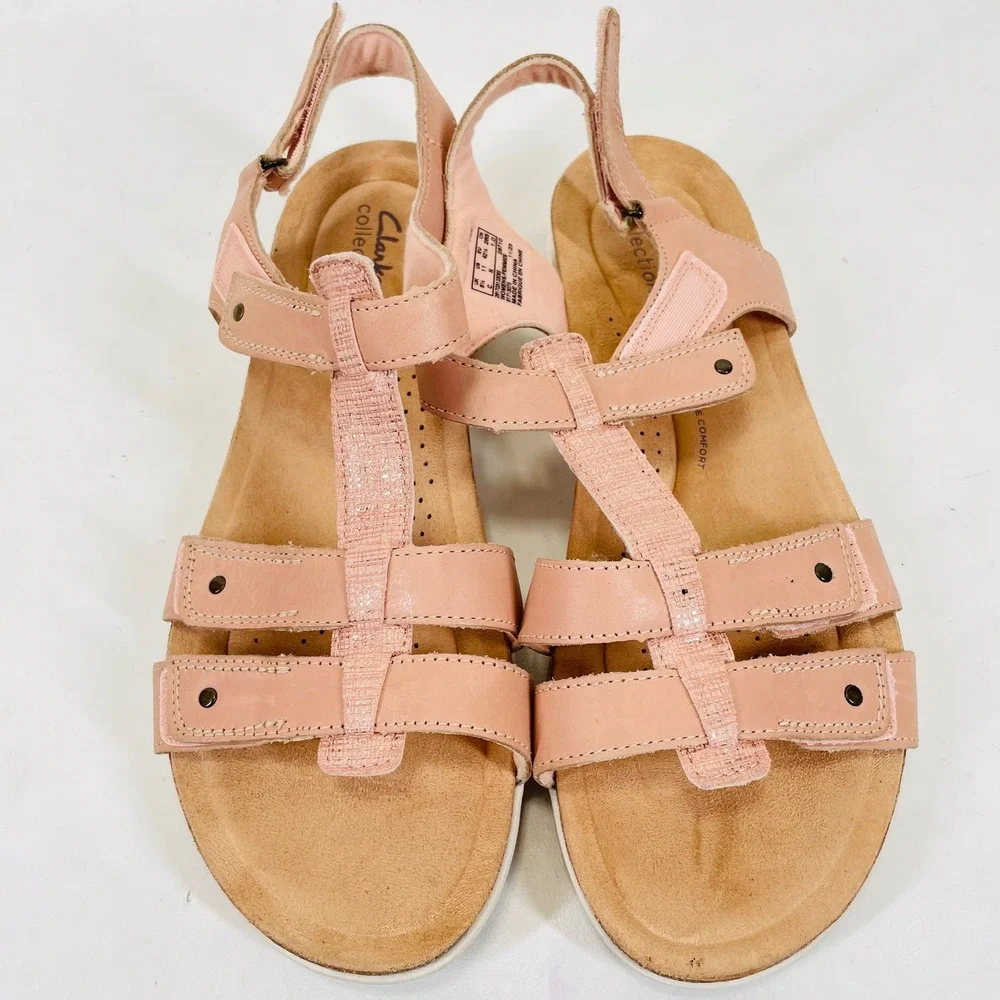 Clarks Collection Mira Tide Pink Leather Strappy Comfort Sandals Womens 11N